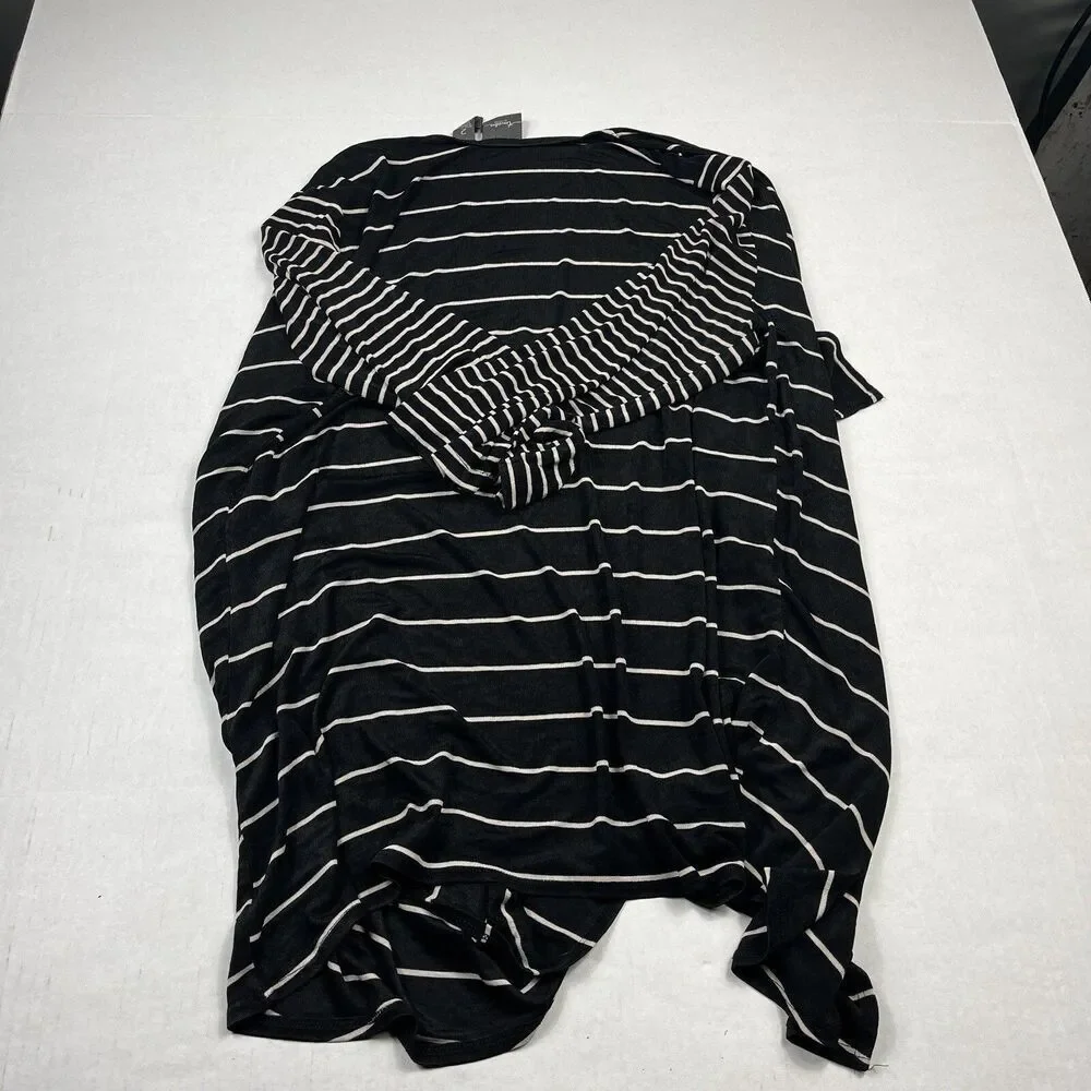 Chicos Travelers Cardigan Jacket Stripe Open Front Work Casual Stretchy 2 L FLAW